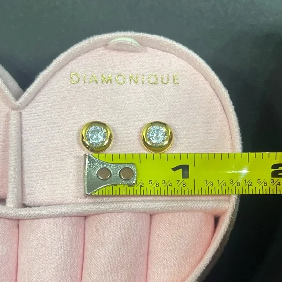 Diamonique Sterling Silver-14K Gold Over Bezel Necklace & Stud Earrings Set NIB - Picture 7 of 15